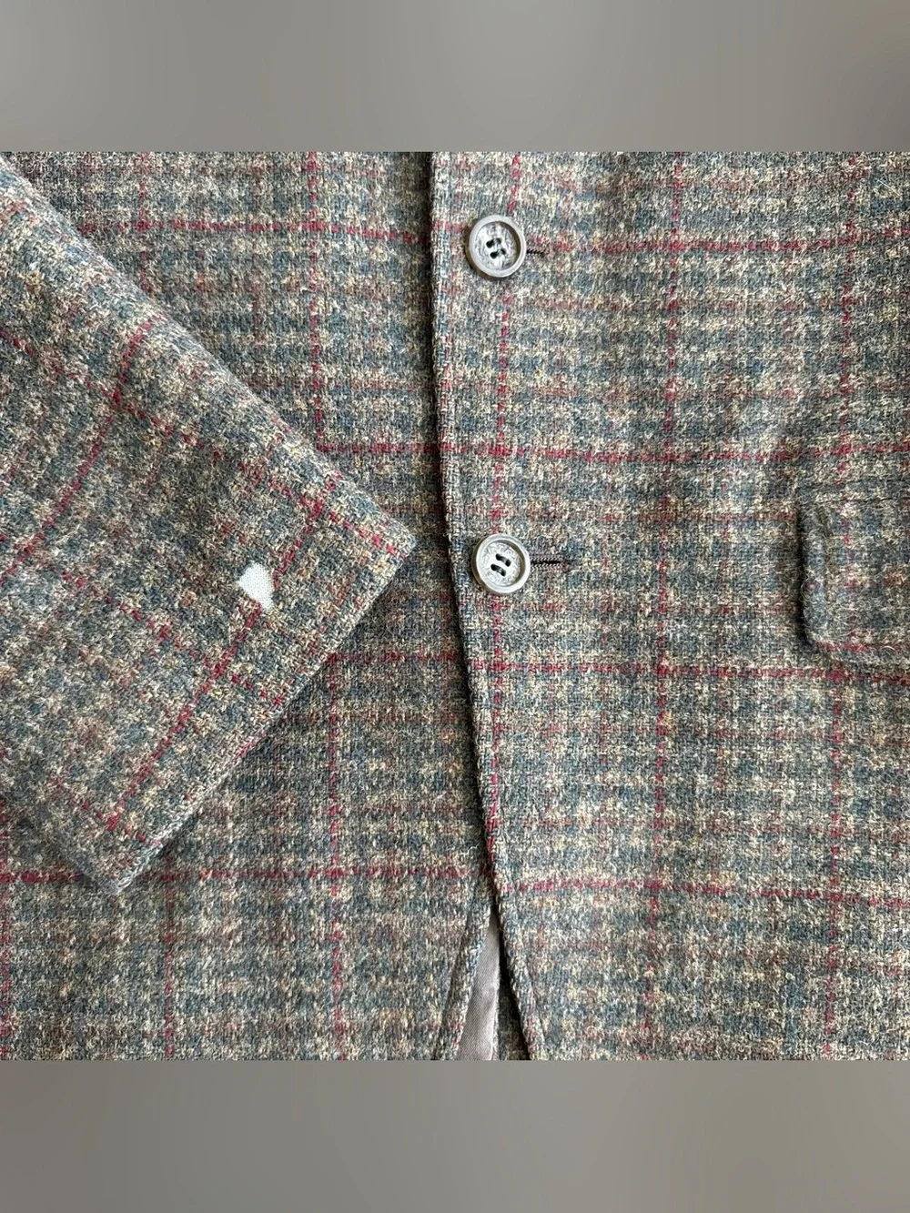 Vintage 50s 60s Tweed Wool Lined Houndstooth Plaid Blazer ~ Size M / 40R